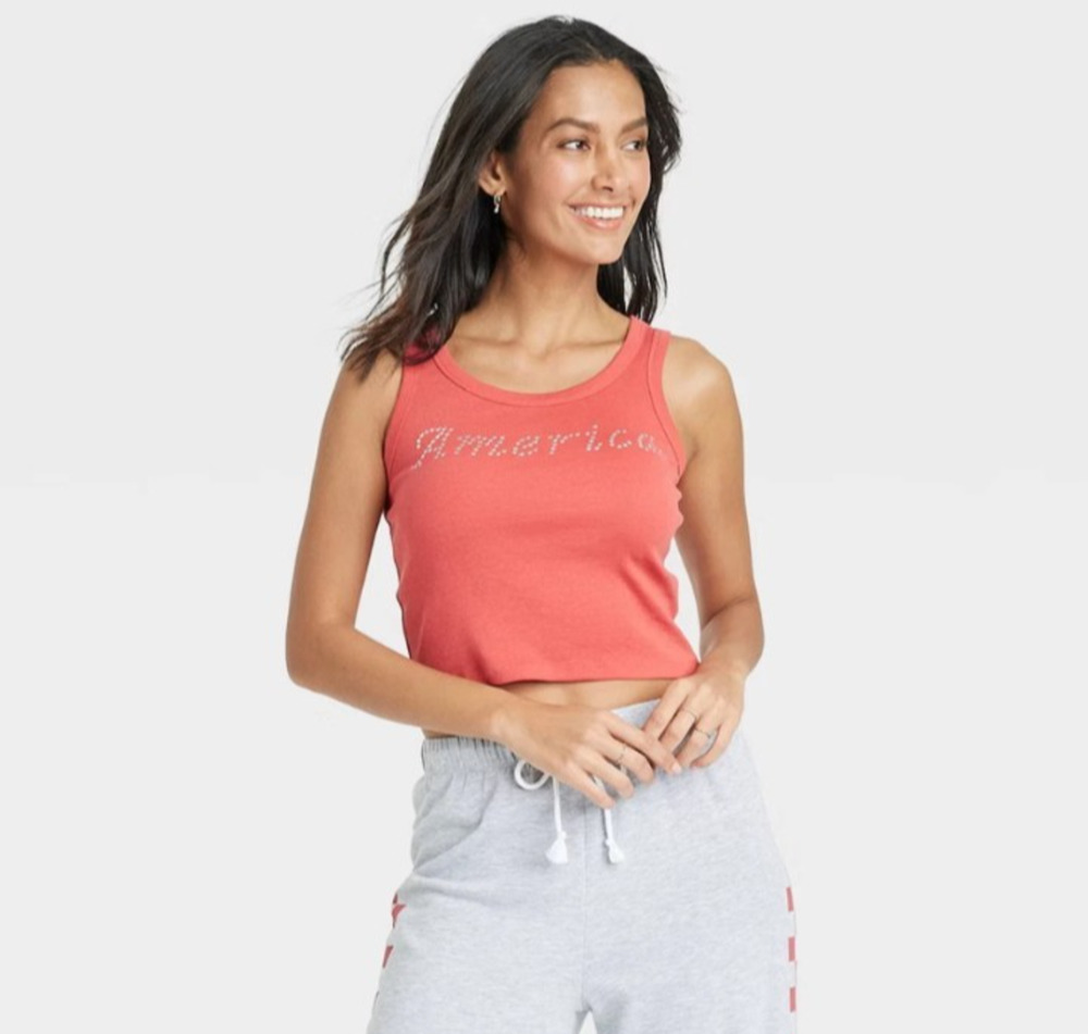 Women's America Cropped Graphic Tank Top Red Medium